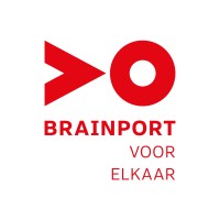 Rood en wit LICHT logo van Brainport voorSamenwerking, industrie en innovatie in Eindhoven.